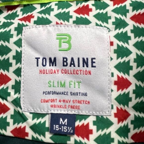 TOM BAINE Slim Fit Holiday Collection Button Down Dress Shirt Hunter Med NWT - Picture 5 of 16